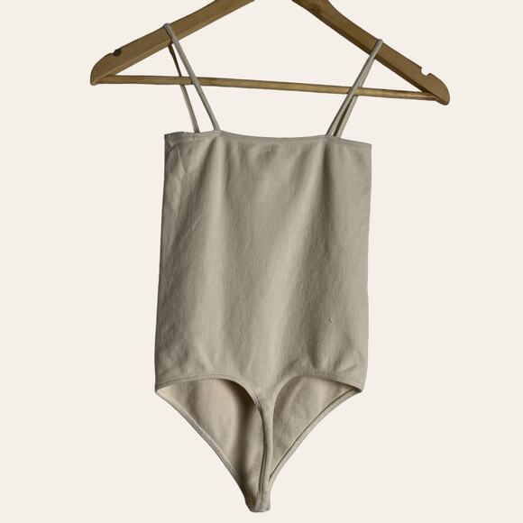 Good American Skinny Strap Nude Bone Ribbed Seamless Square Neck Bodysuit Size S - Picture 7 of 8